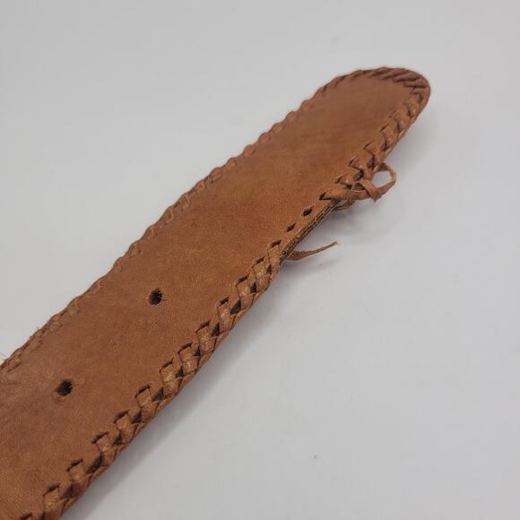 Omega Belt Large Brown Leather Woven Multicolor Boho Festival Ethnic Whipstitch main image 5